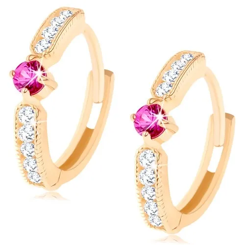 Zlaté náušnice 14K so syntetickým rubínom a zirkónmi