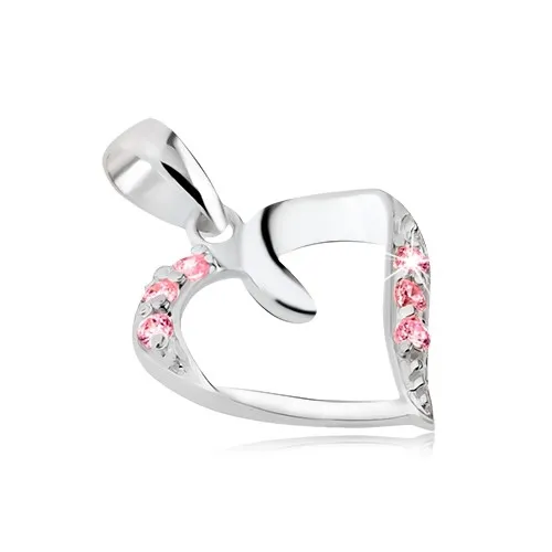 Prívesok zo striebra 925 - srdiečko zo stuhy s ružovými zirkónmi