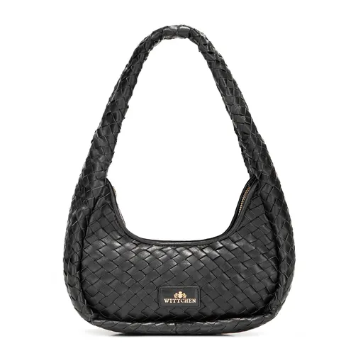 Bagetová kabelka z koženej pleteniny malá čierna