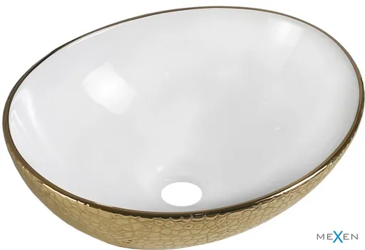 MEXEN - Elza umývadlo na dosku 40 x 33, biela/zlato dekor 21014008
