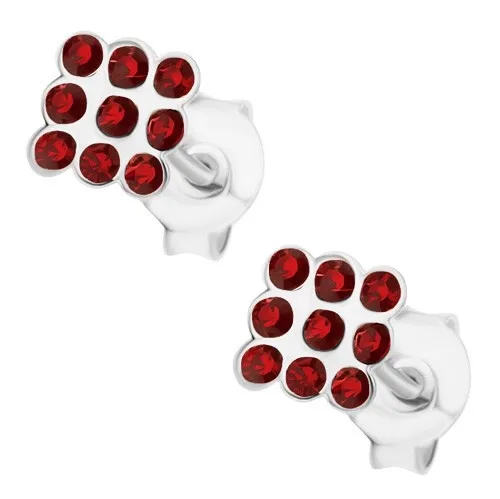 Náušnice zo striebra 925, štvorček z bordových krištálikov Swarovski