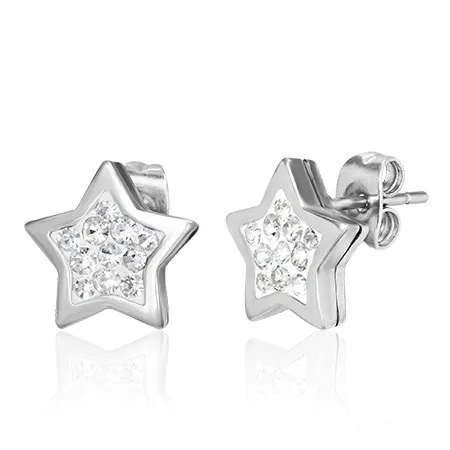 Oceľové náušnice striebornej farby, hviezda zdobená čírymi zirkónmi