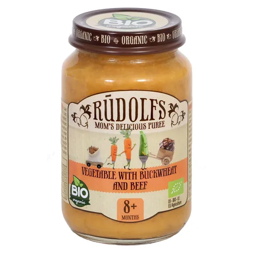 RUDOLFS Bio zelenina s pohánkou a hovädzím mäsom 8m+190 g