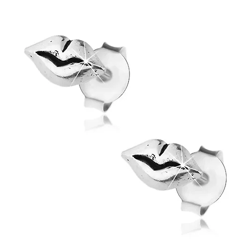 Strieborné 925 náušnice, lesklé pery s vypuklým patinovaným povrchom