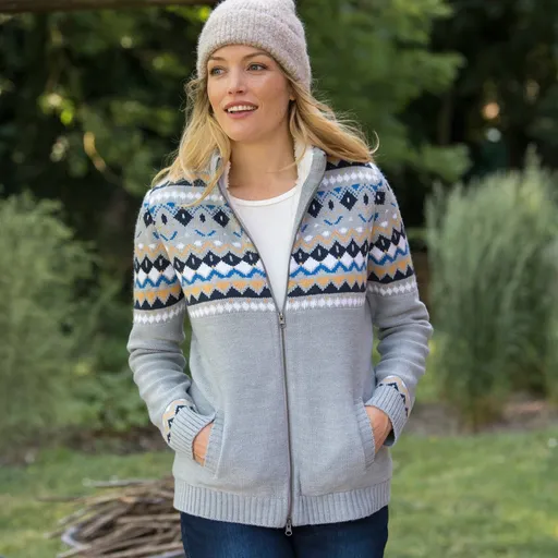 Sveter na zips so žakárovým vzorom a hebkou podšívkou