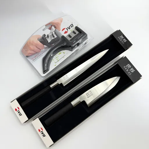 IVO Sada japonských nožov IVO Sekai 2 ks + dvojstupňová brúska na nože - ZVÝHODNENÝ SET
