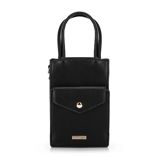 Dámska mini kabelka na telefón z ekokože čierna 100-4Y-227-1