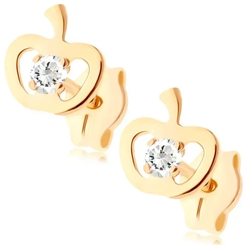Zlaté náušnice 9K jablko s čírym zirkónom