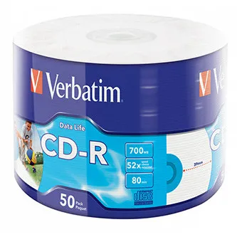 Verbatim CD-R, 43794, Inkjet Printable, 50-pack, 700MB, 50x, 80min., 12cm, wrap, pre archiváciu dať