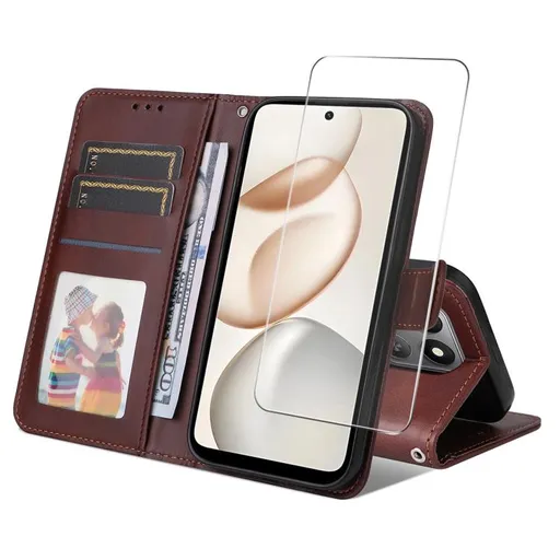 ENKAY PREMIUM SET Peňaženkové puzdro a ochranné sklo Honor 400 Smart 5G / Honor X7d hnedé