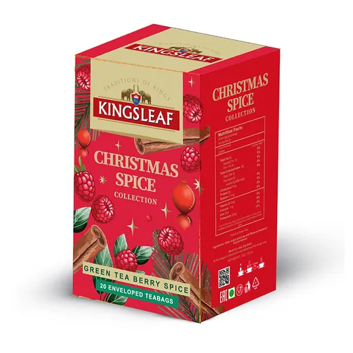 KINGSLEAF Xmas green berry spice zelený čaj 20 sáčkov, poškodený obal