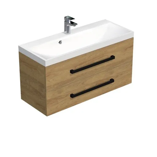 Kúpeľňová skrinka s čiernou úchytkou a umývadlom SAT Cube Way 100x53x40 cm dub Hickory mat CUBE2C100ZDH