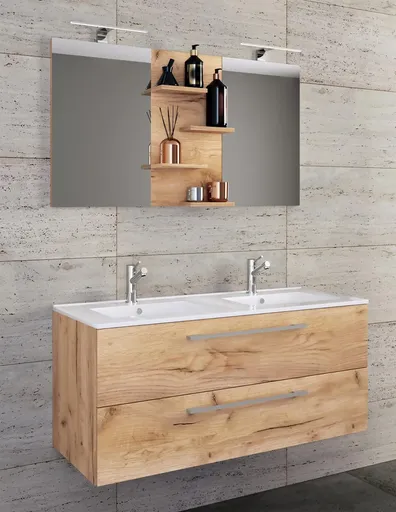 VCM 3dílná umyvadlová skříňka Budasi se zrcadlem, dub medový