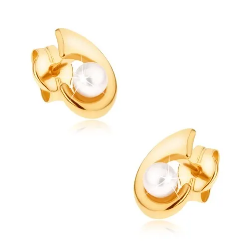 Zlaté 9K puzetové náušnice v tvare kvapky a kultivovanou perlou