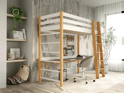 Dolmar Vyvýšená posteľ NENIO | biela/dub 80 x 190 cm