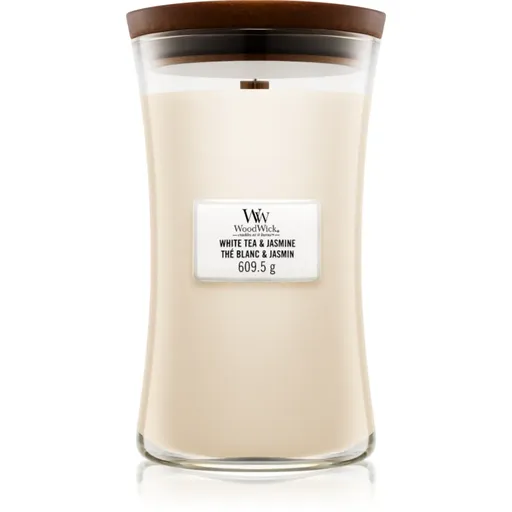 Woodwick White Tea & Jasmine vonná sviečka s dreveným knotom 609.5 g