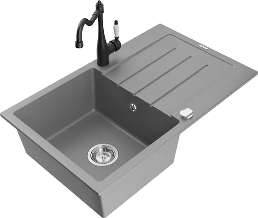 MEXEN/S MEXEN/S - Bruno granitový drez 1-miska s odkvapkávačom vrátane batérie Carla, šedá 6513-71-670700-70