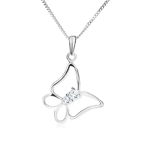 Strieborný 925 náhrdelník, retiazka a kontúra motýľa, číre kamienky