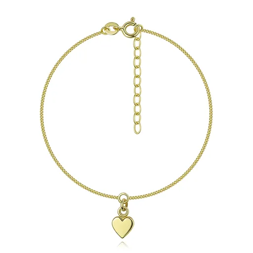 Strieborný 925 náramok zlatej farby - hladké srdce, zatočené očká