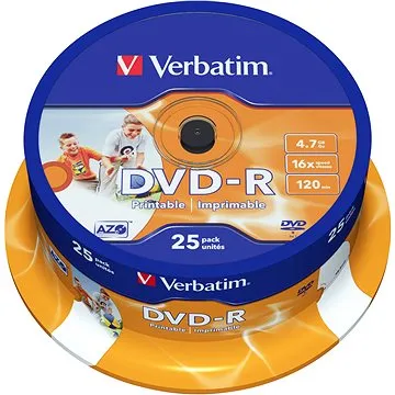 Verbatim DVD-R 16x, Printable 25 ks cakebox (43538)