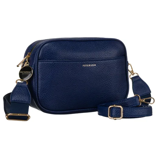 Tmavomodrá mestská dámska crossbody taška z ekologickej kože s dvomi popruhmi a príveskom – Peterson