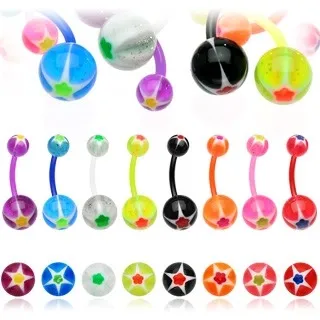 Piercing do pupku farebný kvet a hviezdička - Farba piercing: Červená