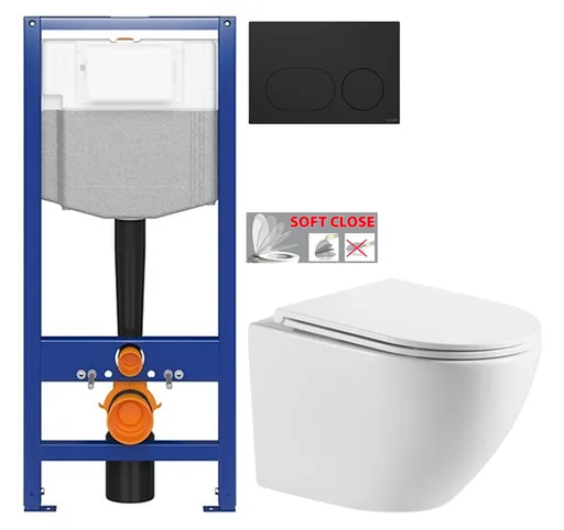 CERSANIT predstenový inštalačný systém s čiernym tlačidlom K97-0637 + WC INVENA LIMNOS WITH SOFT  se sedlem RIMLESS K97-526 0637 LI1