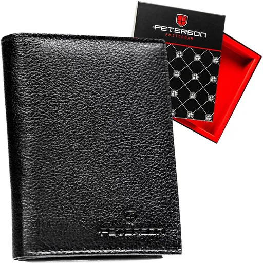 Vertikálna čierna pánska kožená peňaženka bez zapínania s RFID ochranou – Peterson