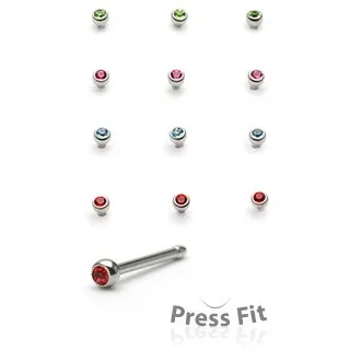 Piercing do nosa rovný - okrúhly vsadený kamienok - Farba zirkónu: Modrá - B