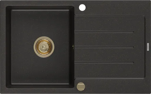 MEXEN/S MEXEN/S - Bruno granitový drez 1 s odkvapkávačom 795x495 mm, čierna/zlatý metalik, + zlatý sifón 6513791010-75-G