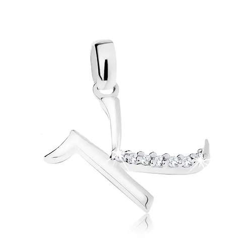 Ligotavý prívesok, striebro 925, písmeno K zdobené čírymi zirkónikmi