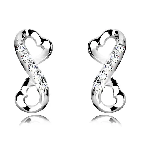 Strieborné náušnice 925 - lesklý symbol nekonečna, srdiečka a číre zirkóniky
