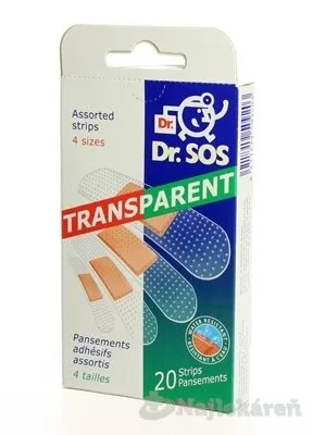 Dr. SOS Transparent náplasť prúžky mix vodeodolné (4 veľkosti) 20ks