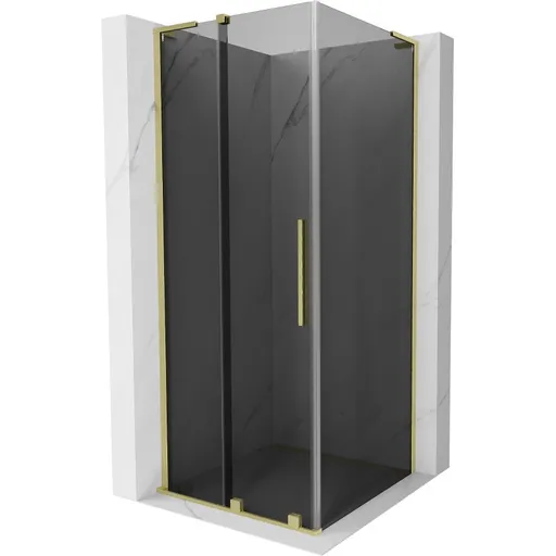 MEXEN/S - Velar L sprchovací kút, posuvné dvere 90 x 90, grafit, zlato kartáčovaná 871-090-090-43-55