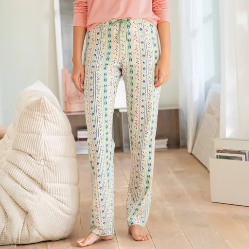 Pyžamové nohavice s potlačou kvetín a pruhov