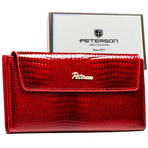 Veľká červená dámska peňaženka z ekologickej kože s krokodíliou textúrou v horizontálnom prevedení