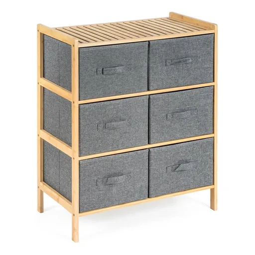 G21 Bambusový regál s košíkmi, 3 police, sivápolice, sivá, 3 poschodia