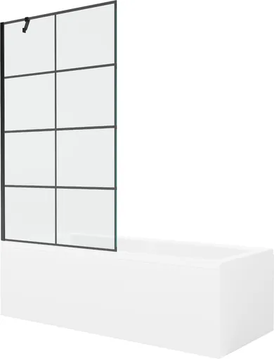 MEXEN/S - Cubik obdĺžniková vaňa 170 x 70 cm s panelom + vaňová zástena 100, čierna vzor 550317070X9510007077
