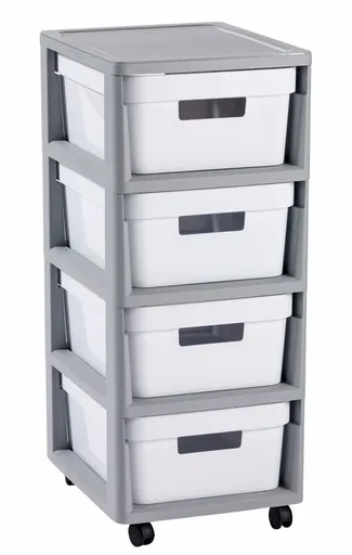 CURVER Zásuvkový regál INFINITY 4x11L | sivá / biela