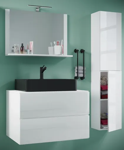 VCM 4dílná umyvadlová skříňka Lendas BL L se zrcadlem 80 cm + vysoká skříňka, bílá
