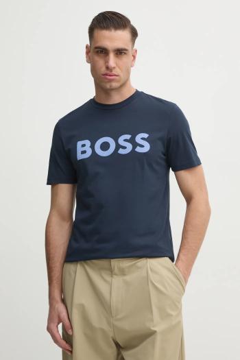 Bavlnené tričko BOSS BOSS CASUAL pánske, tmavomodrá farba, s potlačou, 50481923