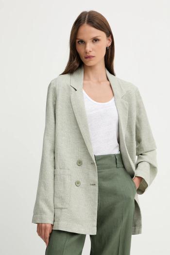 Ľanové sako United Colors of Benetton zelená farba, dvojradové, vzorované, 265XDW035