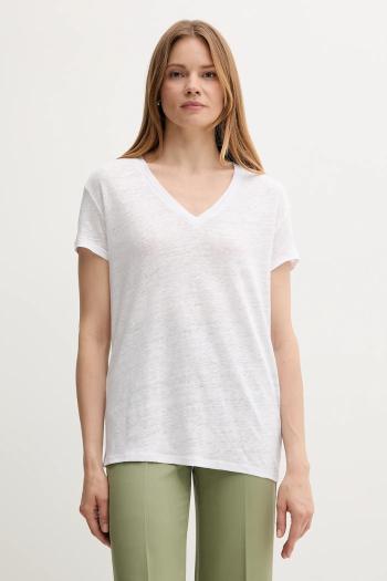 Ľanové tričko United Colors of Benetton biela farba, 37UJD401Q