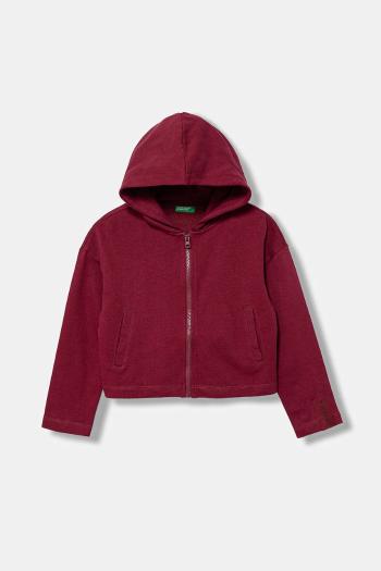 Detská bavlnená mikina United Colors of Benetton bordová farba, s kapucňou, jednofarebná, 3NBMC505E