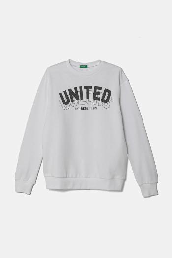 Detská bavlnená mikina United Colors of Benetton biela farba, s kapucňou, s potlačou, 3J68C10N2