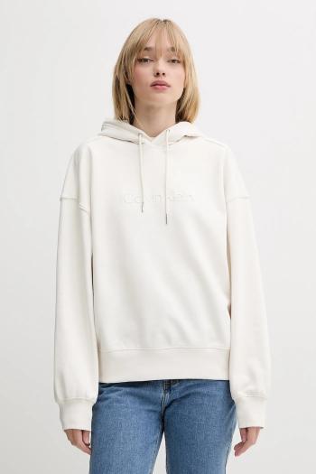 Bavlnená mikina Calvin Klein béžová farba, s kapucňou, s nášivkou, LV044C210G