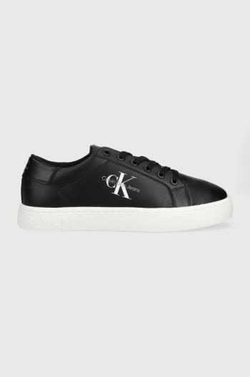 Kožené tenisky Calvin Klein Jeans Classic Cupsole Laceup Low čierna farba, YM0YM00491