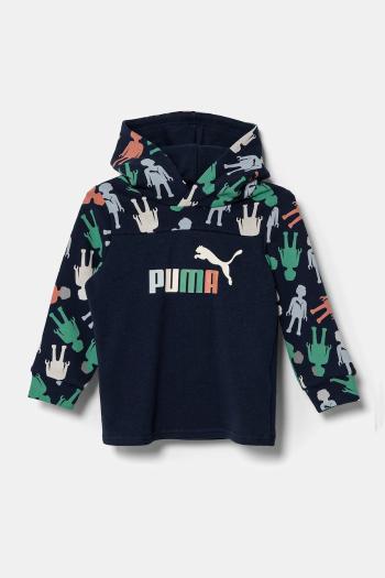 Detská bavlnená mikina Puma X PLAYMOBIL tmavomodrá farba, s kapucňou, vzorovaná, 627389