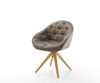 Otočná stolička Gaio-Flex taupe vintage z mikrovlákna s drevenou