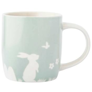 Altom Porcelánový hrnček Zajac s motýľom, 360 ml, zelená